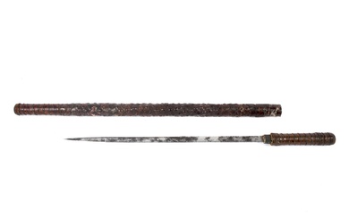 A WWII British officer's leather covered swagger sword stick. 61cm...