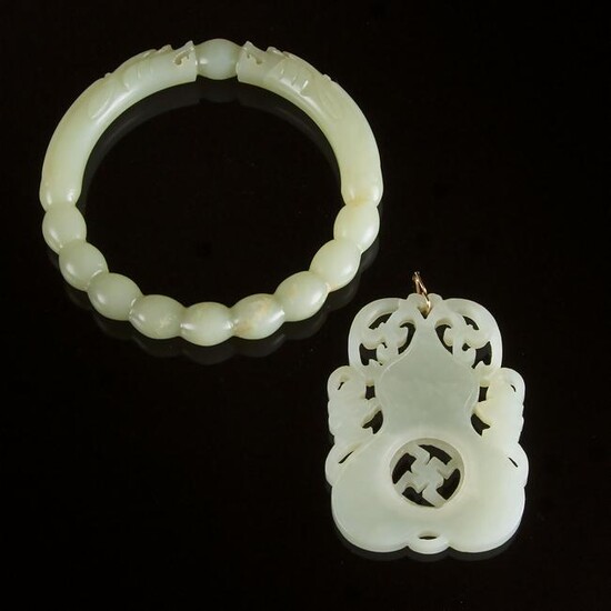 A White Jade Pendant, Together With a Pale Celadon Jade
