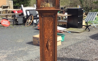 A William & Mary style oak grandmother clock with arched...