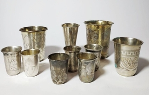 A collection of 10 kiddush cups - Russia an Poland