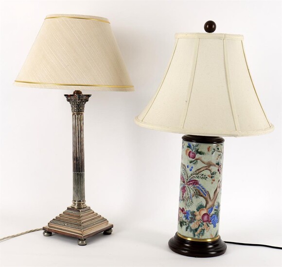 A columnar silver plated table lamp