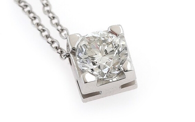SOLD. A diamond necklace set with a brilliant-cut diamond weighing 1.01 ct., mounted in 18k...