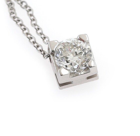 SOLD. A diamond necklace set with a brilliant-cut diamond weighing 1.01 ct., mounted in 18k...
