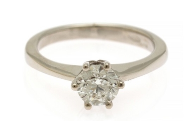 A diamond solitaire ring set with a brilliant-cut diamond, app. 0.94 ct., mounted in 18k white gold. G/VS2. Size 53.5.