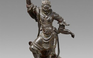 A fine wood sculpture of Jikokuten. Edo-period, 18th century