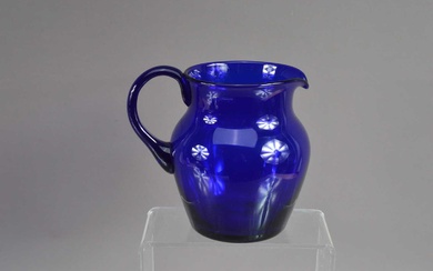 A good antique 19th Century hand-blown 'Bristol Blue' glass jug
