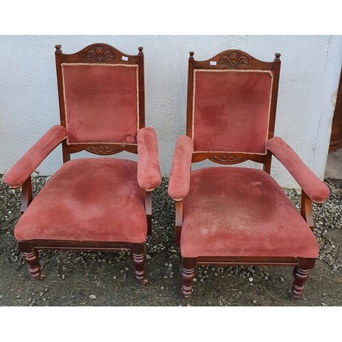 A good pair of Late 19th Century Walnut show frame Armchairs...