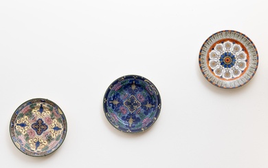 A group of three Royal Doulton Islamic art series cabinet plates, D3087, D3088, and 'Cyprus' patterns, each Diameter 26.5cm