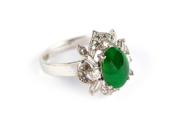 A jade and diamond ring
