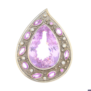 A kunzite, pink sapphire and diamond pendant.