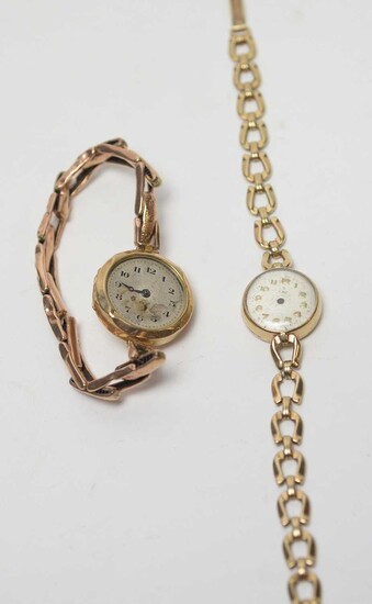 A lady's yellow-metal cased Tudor wristwatch on a 9ct gold Rolex bracelet strap.