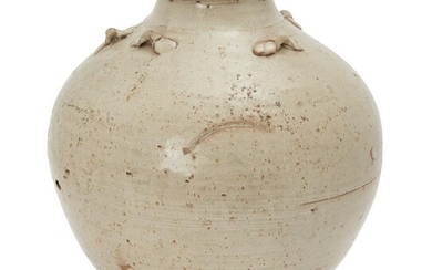 A large Chinese ash-glazed globular jar, 14th/15th century, with narrow neck and lug handles to shoulder, 31.5cm high Provenance: Estate of the late designer Anthony Powell (1935 – 2021) 十四/十五世紀 灰釉罐 來源：設計師安東尼·鮑威(1935 – 2021)藏。