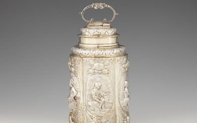 A large Leipzig parcel gilt silver flask