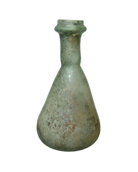A large Roman pale blue-green glass bottle