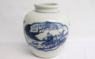A large blue and white porcelain jar