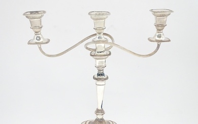 A large silver plate three branch table candelabra. Approx. ...