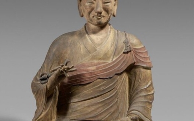 A large wooden figure of Kobo Daishi. Heian- or Kamakura-period...