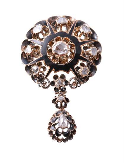 A late 19th century diamond and enamel brooch/pendant