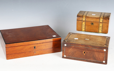 A late 19th century mahogany artist's paint box with hinged lid, compartmentalized interior and