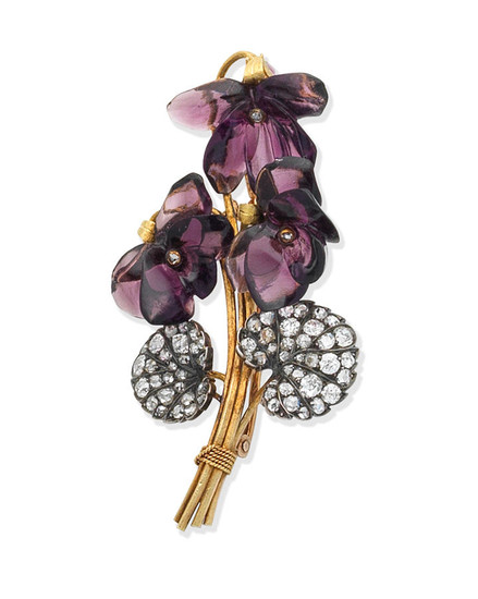 A late 19th century paste and diamond flower brooch