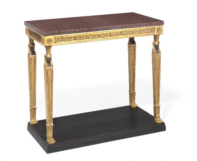 NOT SOLD. A late Gustavian 'retour d'egypt' giltwood console table. Sweden, mid-19th century. H. 92 cm. W. 105 cm. D. 54 cm. – Bruun Rasmussen Auctioneers of Fine Art
