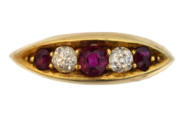 A late Victorian 18ct gold ruby and diamond five stone ring.