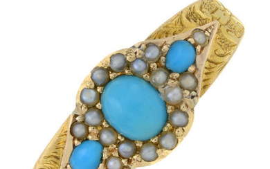 A late Victorian 18ct gold turquoise and split pearl dress ring.