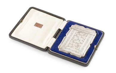 A late Victorian silver card case, of shaped rectangular outline,...