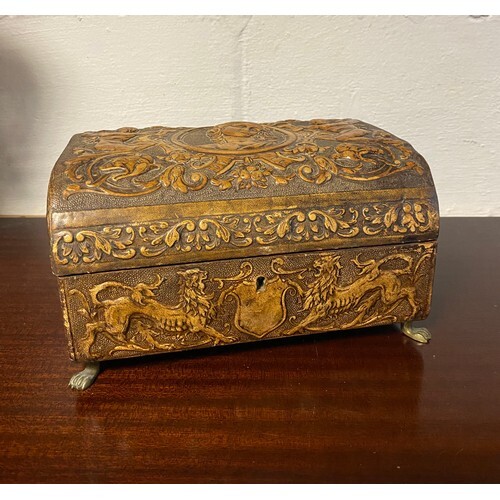 A leather covered jewellery box, in the Renaissance style