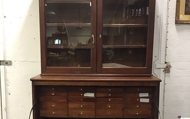 A married Victorian mahogany secretaire estate bookcase, the top with...