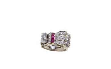 A mid 20th century ruby and diamond ring