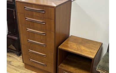 A mid century G Plan Fresco teak six drawer narrow chest, wi...