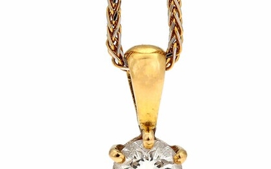 SOLD. A necklace of 18k gold with a pendant set with a brilliant-cut diamond weighing...