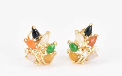 A pair of 14ct (585) gold multi-gem set contemporary spring...