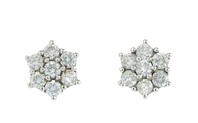 A pair of 18ct gold brilliant-cut diamond cluster