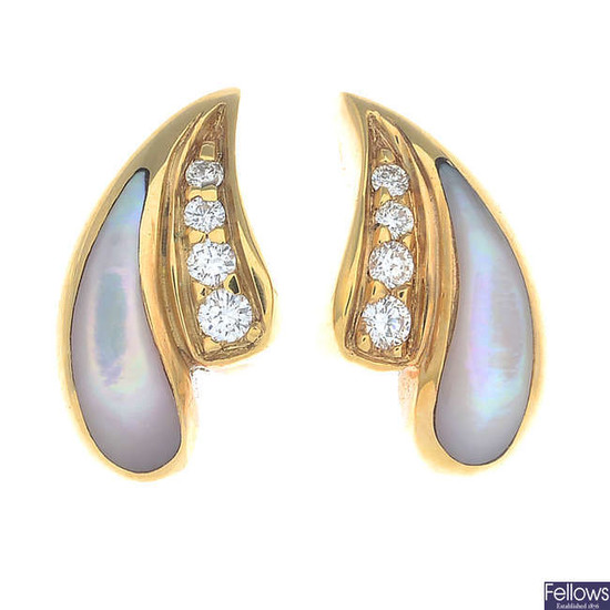 A pair of 18ct gold diamond and mother-of-pearl earrings.