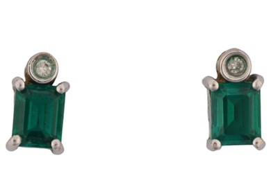 A pair of 9ct gold emerald and diamond earrings, with stud f...