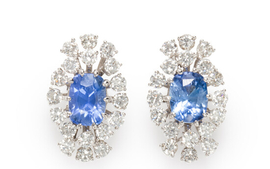 A pair of Ceylon sapphire and diamond earrings