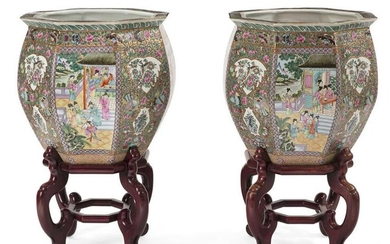 A pair of Chinese Export Famille Rose fish bowls