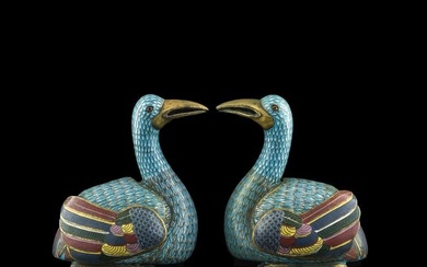 A pair of Chinese cloisonné enamel-decorated bird censers, 1950s-1970s