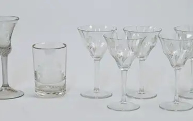 A pair of German wine glasses, late 18th century, the bell bowls...