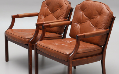 A pair of “Nina” leather armchairs by Bröderne Andersson, Industrier Ekenässjön AB, second half of the 20th century.