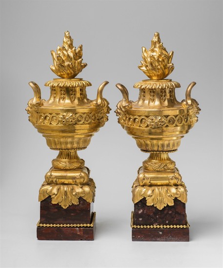 A pair of Transition era ormolu flame urns