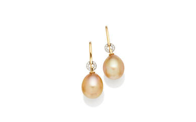 A pair of cultured pearl and diamond earrings,, by Bunda