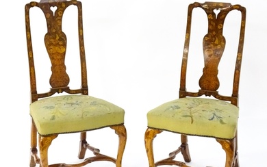 A pair of early / mid 18thC Dutch side chairs with profusely...