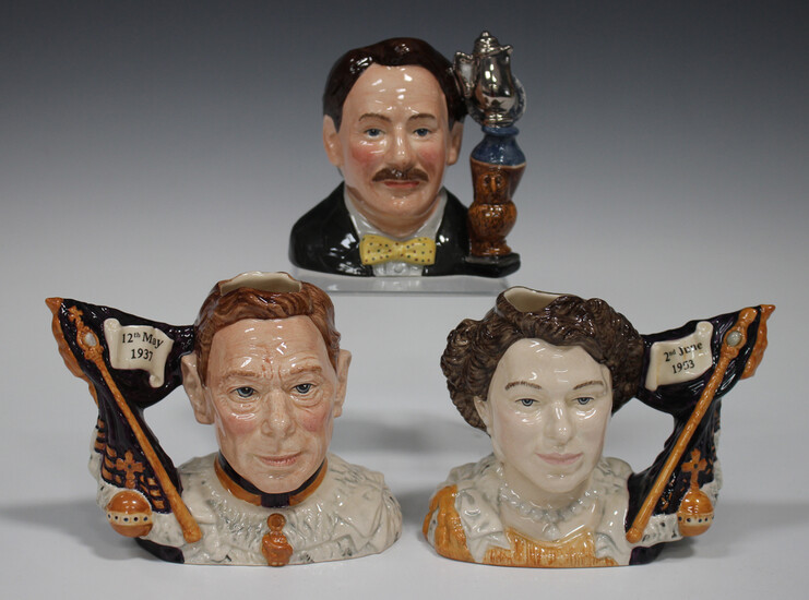 A pair of limited edition small Royal Doulton character jugs, comprising King George VI Coronation