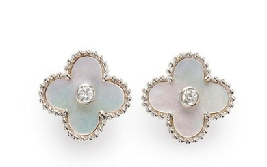 A pair of mother-of-pearl earclips, 'Alhambra', Van