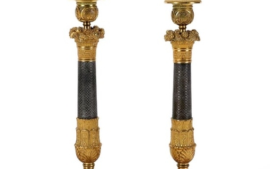 SOLD. A pair of presumably Russian first-half 19th c. late Empire gilt and patinated bronze...