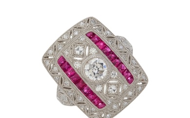 A platinum circular-cut diamond openwork dress ring, with ca...