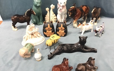 A quantity of ceramic animals including Beswick cart horses, two...